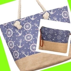 🆕 2 piece-Large nautical tote and pouch